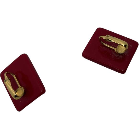 1980s Retro Raspberry Pink & White Geometric Clip-On Earrings Statement Jewelry - Picture 7 of 8